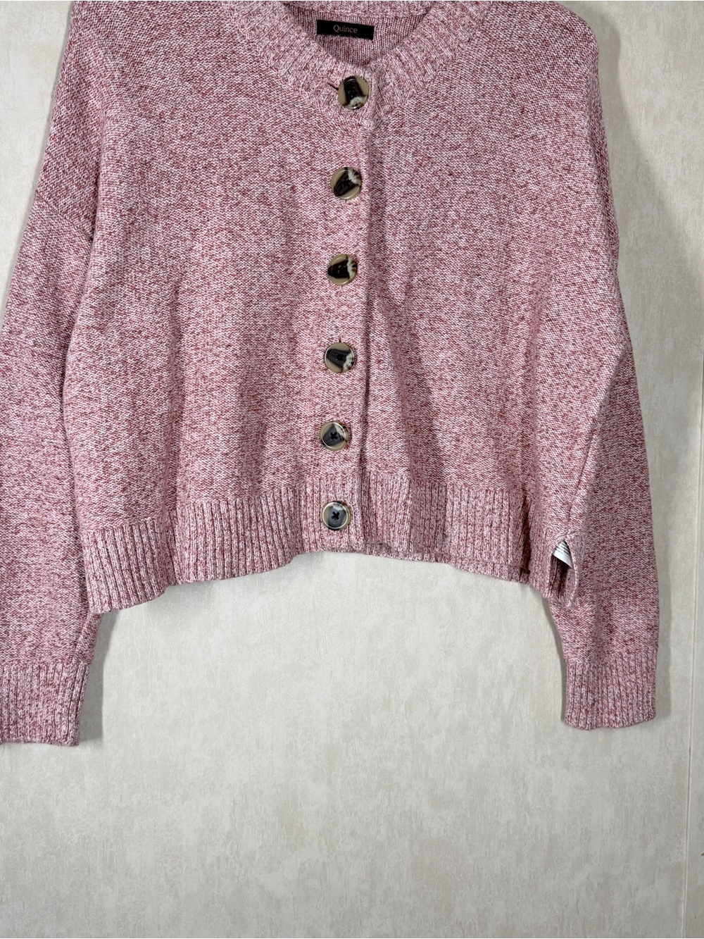 Quince Womens 100% Organic Cotton Women's Cropped Cardigan in Marled Rose Pink L - Picture 5 of 13